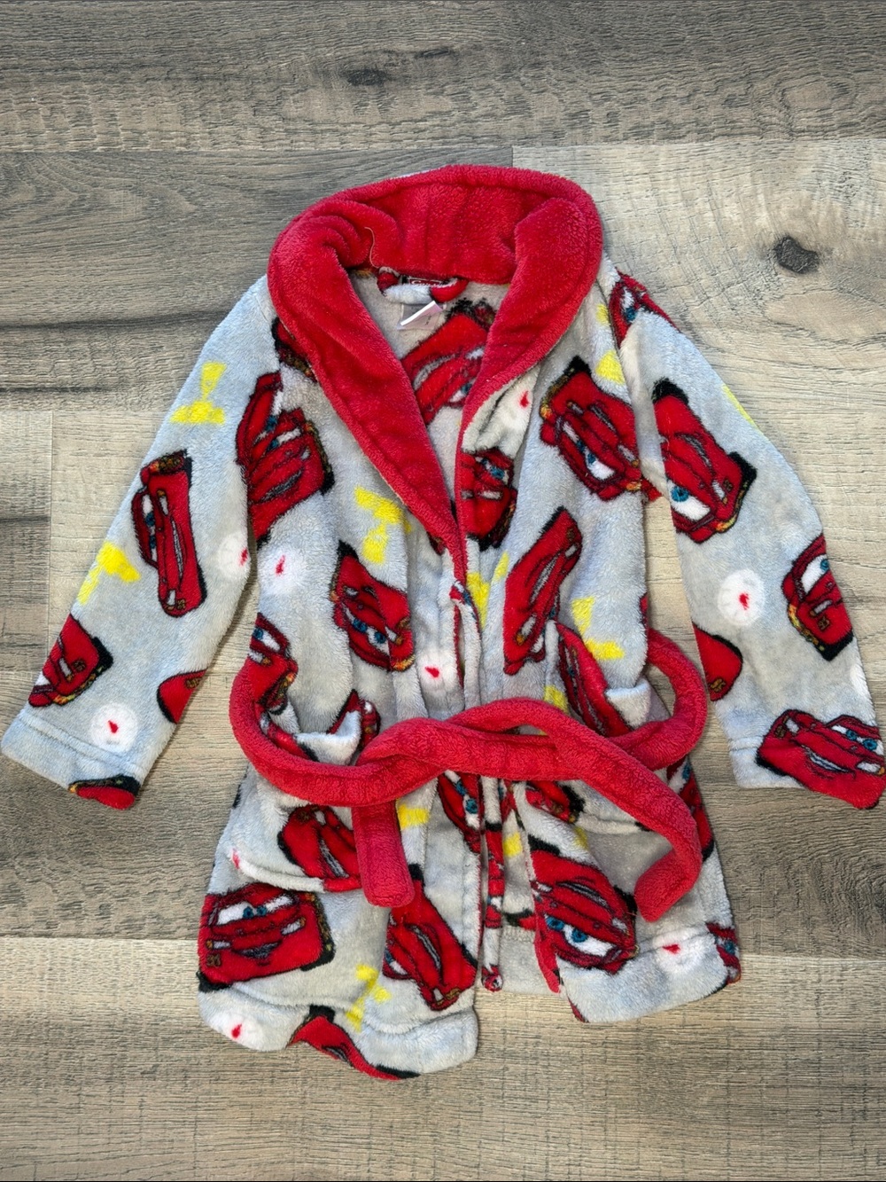 Cars Cartoon Red Car-Print Plush Kids Robe Size 3T
